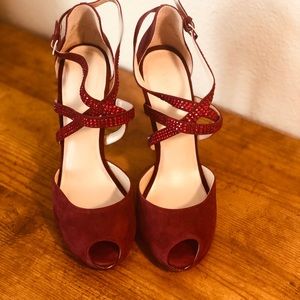 Nine West Burgundy Strap Heels 9